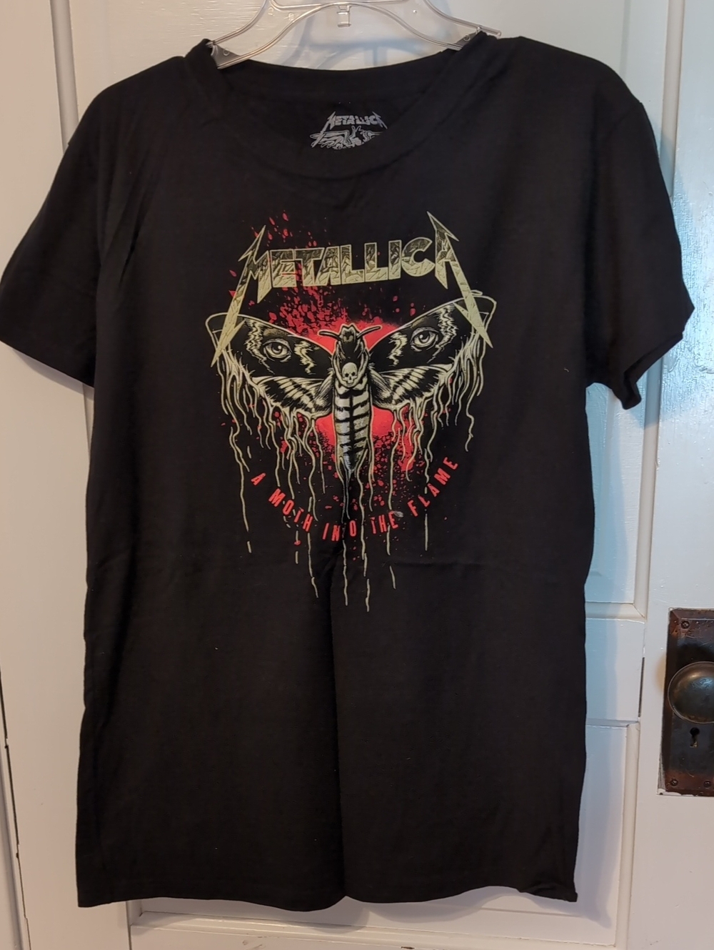 Official Metallic Concert T Black Graphic Band Tee - Moth Into Flame